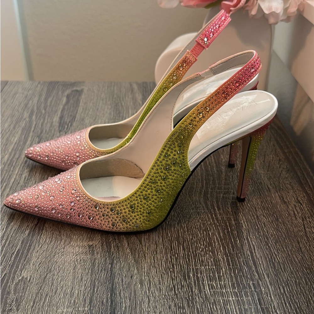 Elegant Pink and Green Slingback Heels